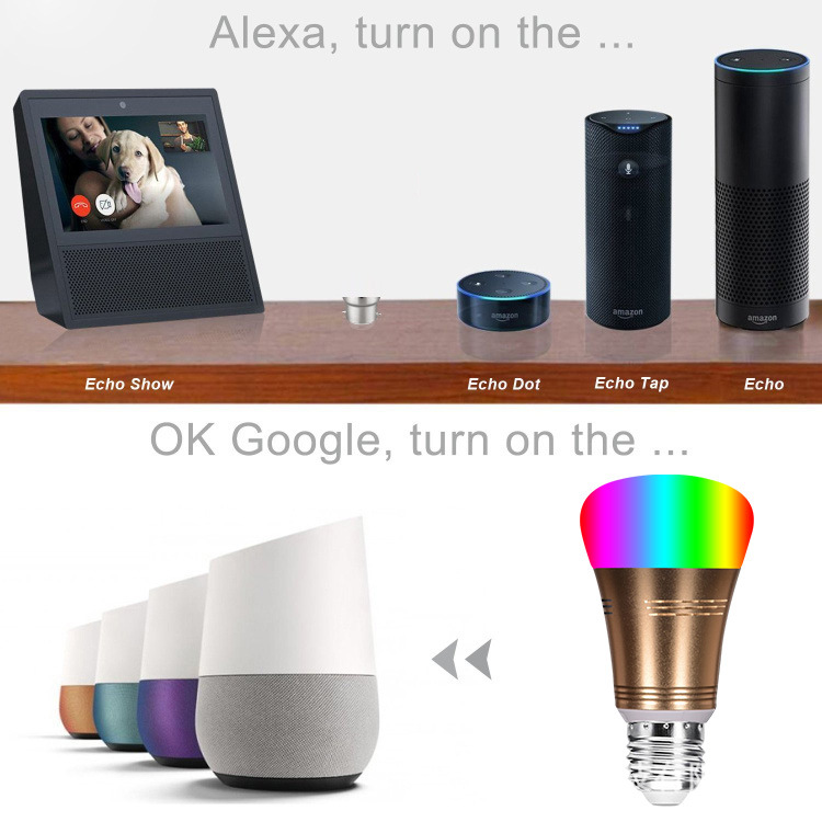 E26 11W RGB WiFi Voice Control Smart LED Light Bulb, Support Alexa & Google Home, AC85-265V, Color Change Light Bulb